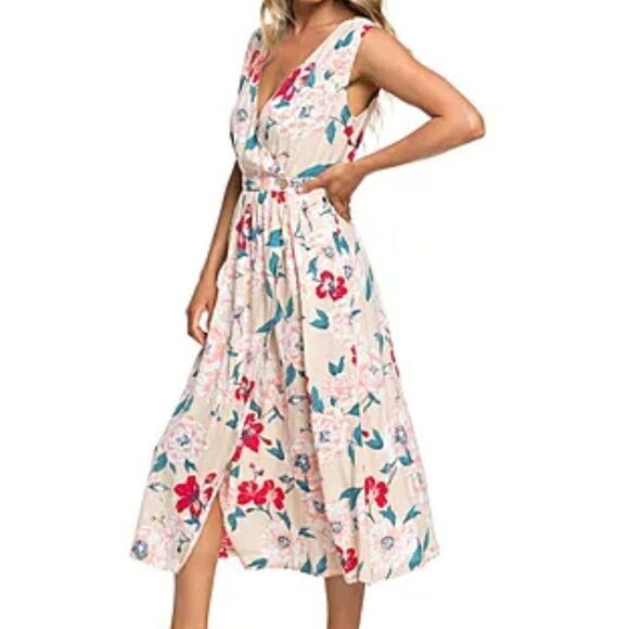 Roxy In The Mood For Dance Floral Wrap Midi Dress - Picture 1 of 15